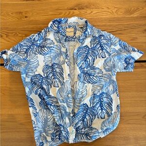 Tommy Bahama Blue Monstera Print Men's Shirt size Medium 100% Silk